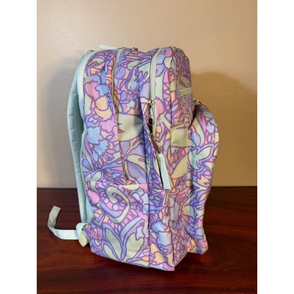 JanSport Big Student Backpack Pastel Abstract Floral Print Purple Pink Yellow